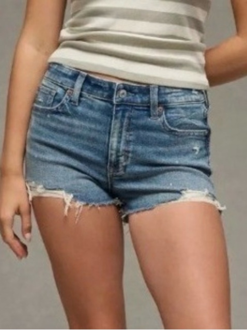 American Eagle Distressed Hi Rise Shortie Denim Shorts 6